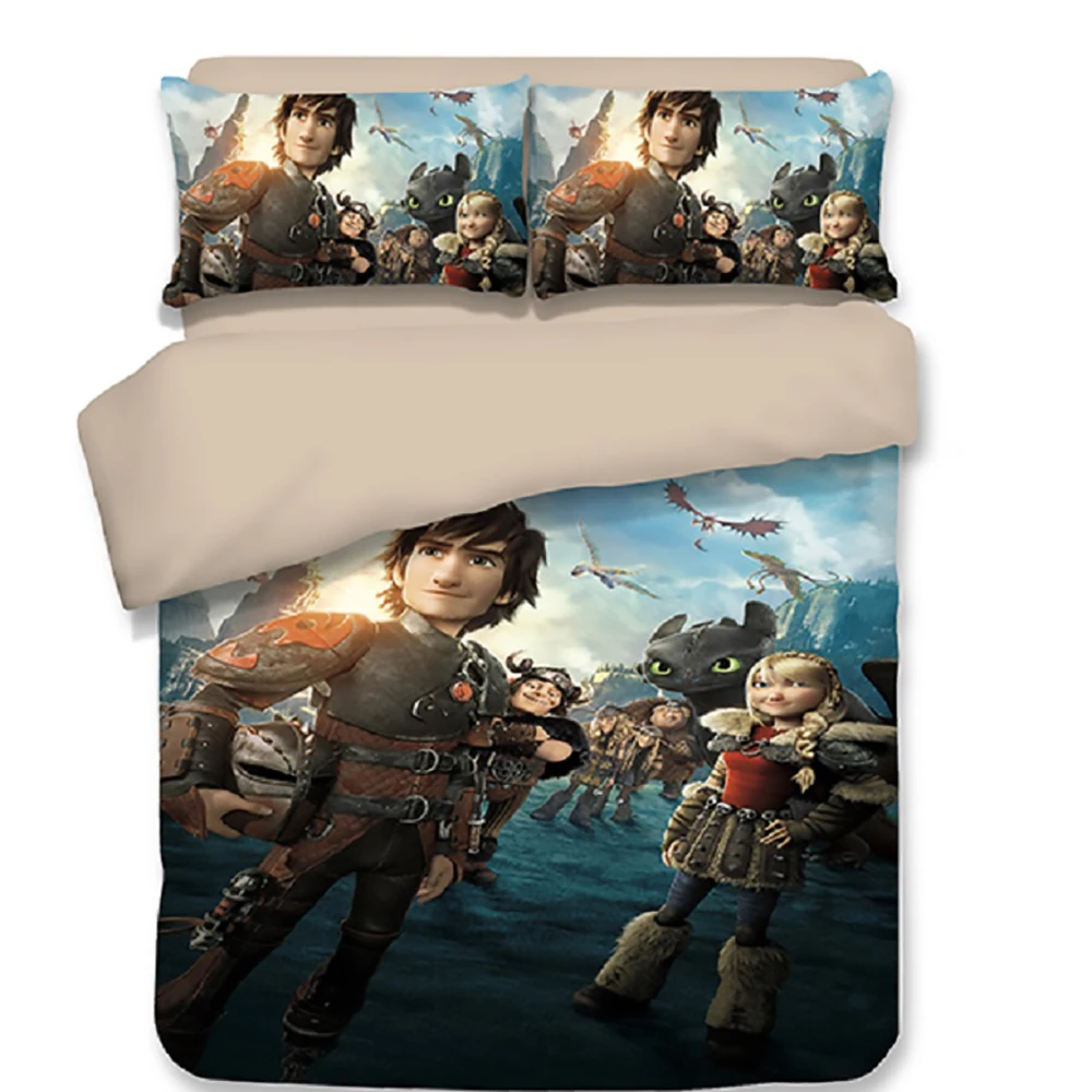 New 3D How to Train Your Dragon Cartoon 3pcs Bedding Set Duvet Cover