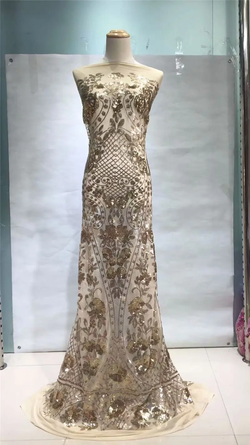

Latest Fashion African Lace fabric High quality tulle Lace fabric with sequins french net lace for sewing SE1073