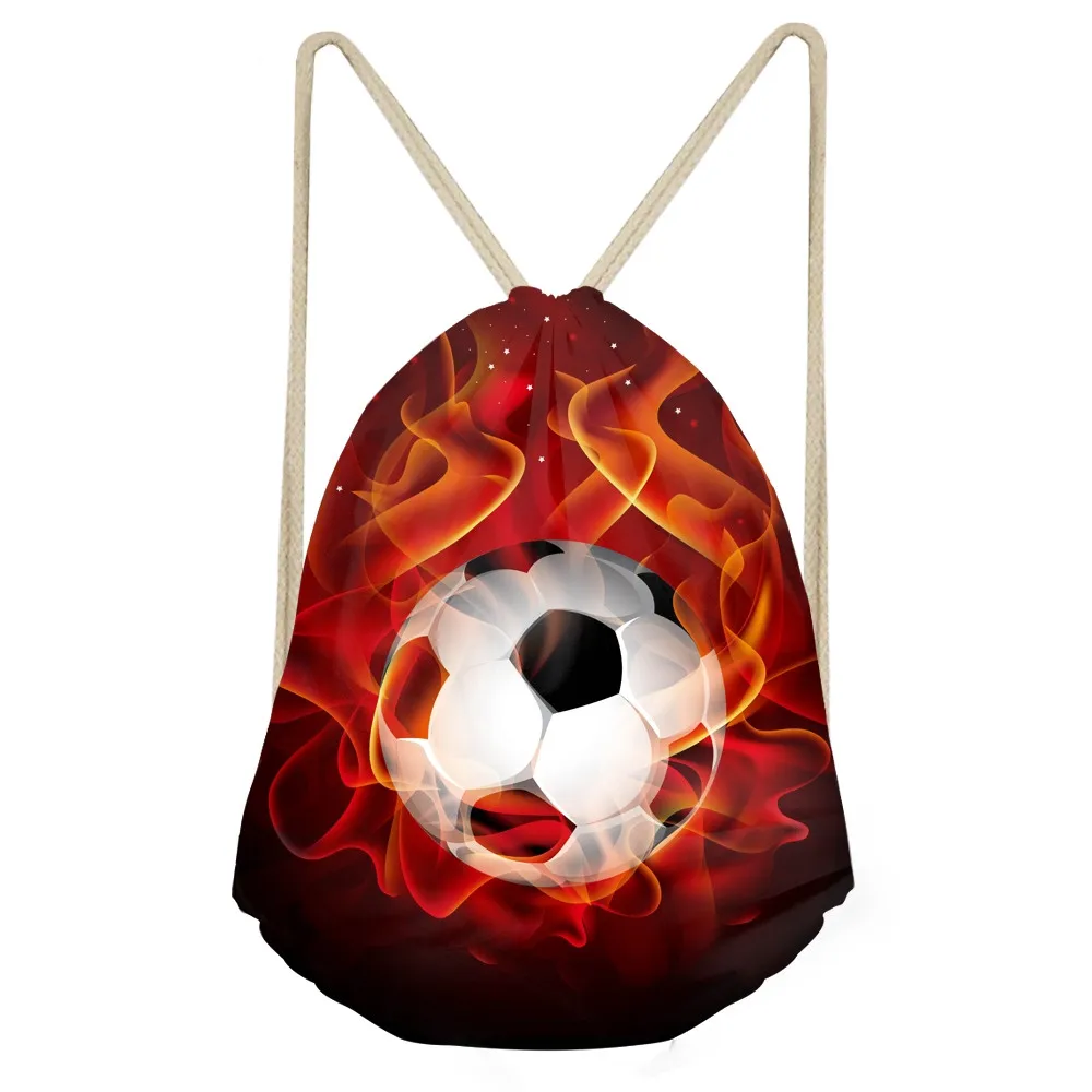 Multifunction Boys Drawstring Bags 3D Fire Soccerly Ball Print Teen Boys Storage Backpacks School Students Beach