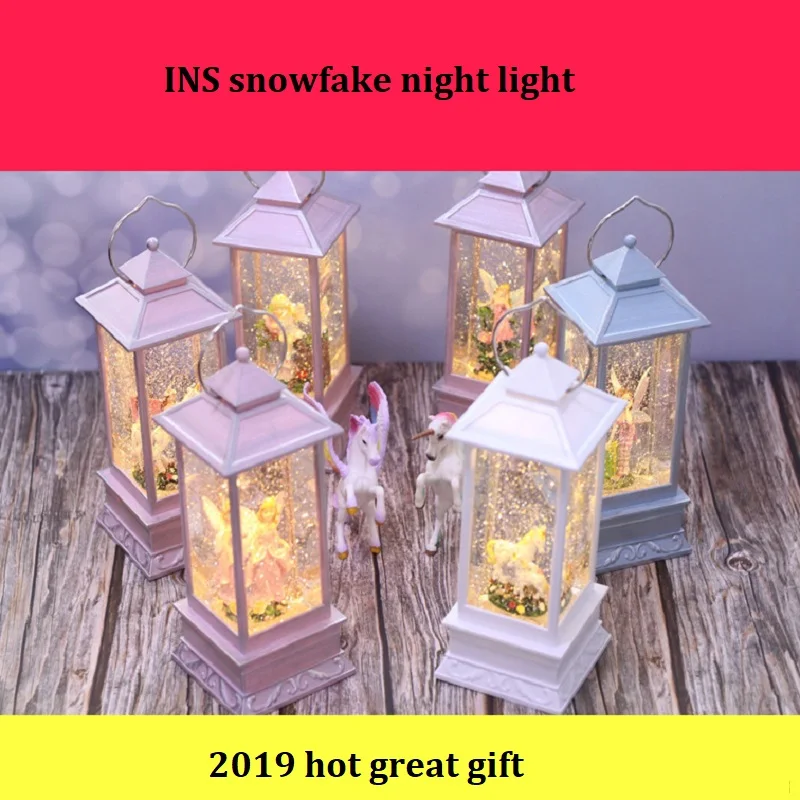 2019 ins Снежинка ночник USB кристалл снег легкий ветер единорог Фея девочка