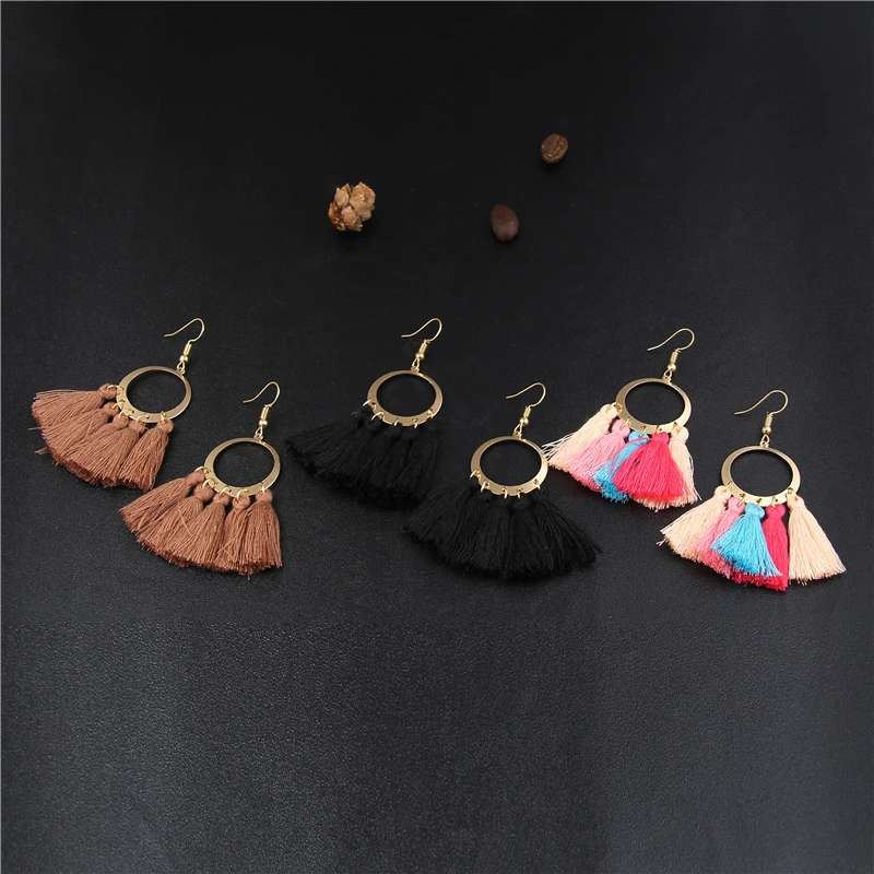 

E09 Bohe Tassel Earrings Handmade Long Earrings Colorful Drop Earring For Women Bohemia Style Fashion Party Wedding Jewelry Gift
