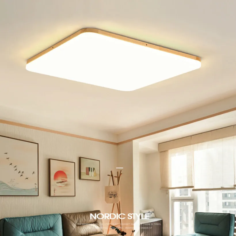 Скандинавский деревянный светодиодный потолочный светильник s Ультратонкий 5 см потолочный светильник для гостиной спальни потолочный светильник круглый/квадратный люстра потолочный светильник