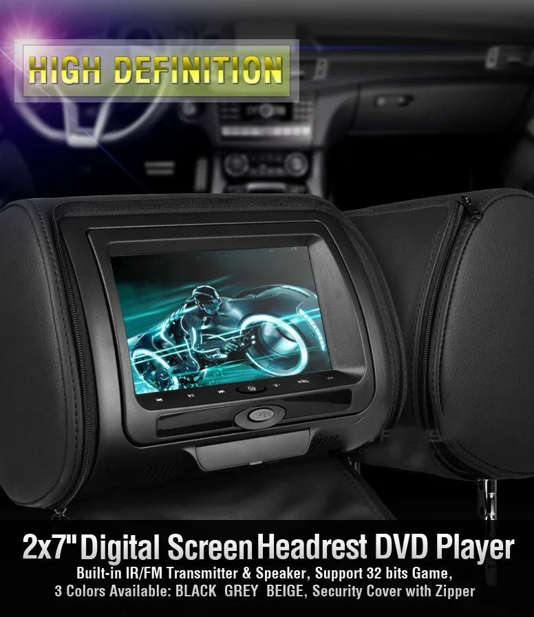 Flash Deal one pair 2X 7"inch car headrest DVD player,with zipper cover,USB/SD,32 bit wireless Game,IR,FM,for car,3 color Black,Beige,Grey 2 Flash Deal one pair 2X 7"inch car headrest DVD player,with zipper cover,USB/SD,32 bit wireless Game,IR,FM,for car,3 color Black,Beige,Grey 2
