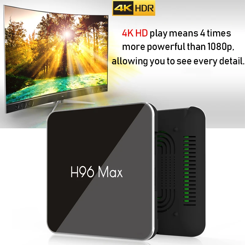 Смарт ТВ бокс H96Max Android 8 1 Amlogic S905X2 DDR4 Четырехъядерный 4 Гб 64 2 ГГц 5 wifi USB3.0 100 м k