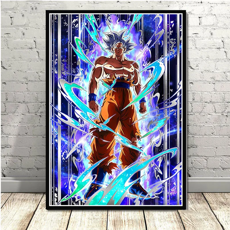 Горячий Dragon Ball Z Super Goku Ultra Instinct masted аниме плакат и печатная графика настенная художественная живопись картины для комнаты домашний декор - Цвет: Многоцветный