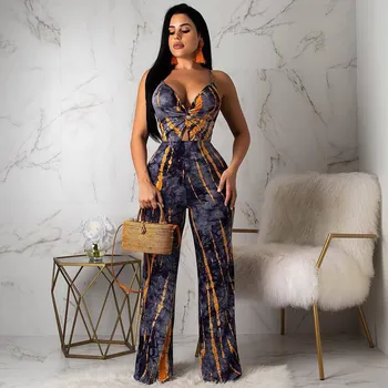 

Hot 2019 Fashion Women Spaghetti Strap Sexy Jumpsuits Sleeveless Stripe Bodycon Playsuit Backless Deep V Neck Wide Leg Romper