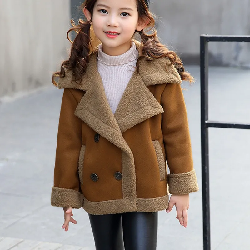 

New Girls Jackets Winter Suede fleece coats kids Turn-down Collar Manteau Fille Hiver Girls Jacket 7CT085