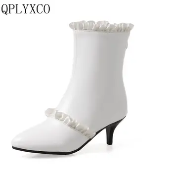 

QPLYXCO 2017 New Sweet fashion Big size 31-47 ankle boot short winter warm Women pointed Toe high heel wedding Party shoes A-529
