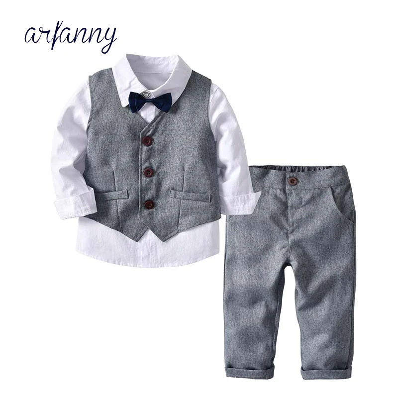 Комплекты одежды для мальчиков Kinderen Jongens Kleding однотонные рубашки + штаны жилет