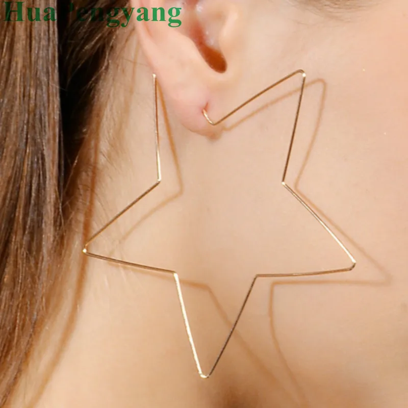 

Europe And The United States Personality Exaggeration Simple Five Corners Star Pierced Metal Earrings, Ear Jewelry Wholesale