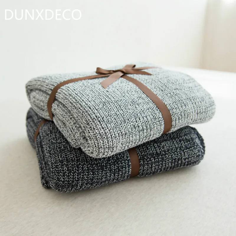 

DUNXDECO Knitted Blanket Cotton Bedspread Coberto Herringbone Gray Black Art Sofa Bedding Vintage Room Warm Home Decoration