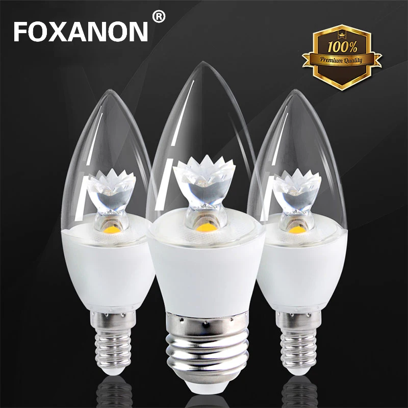 

Foxanon E12 E14 E27 LED Light 100-240V 5W COB Candle Lamp High lumens lear Crystal Chandelier Bulb Lighting CE ROHS FCC