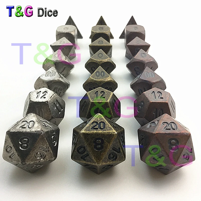 

Old Style Metal Dice Polyhedral Digital for RPG Table Game High Quality 3 Sets