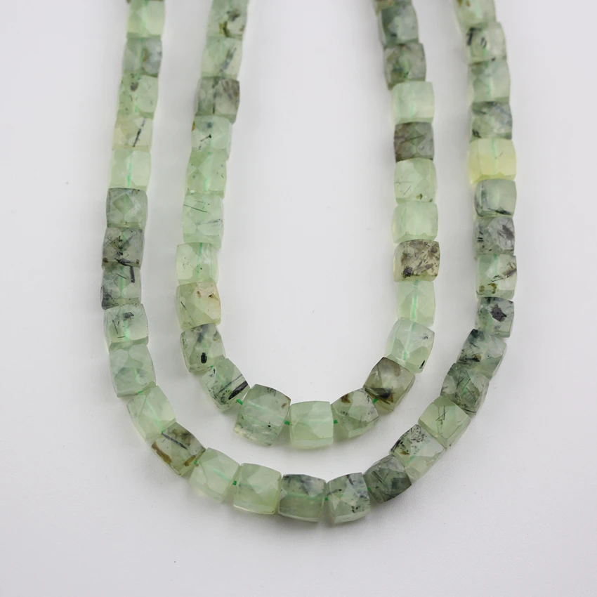 

Approx 48-49pcs,Raw Nature Prehnites Stones Beads Necklace,Faceted Drilled Square Cube Beads Strand