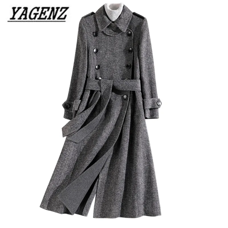 

Double-breasted Women Winter Wool Jacket Coat High-grade Slim With Belt Long Windbreaker Coat Warm Female Double-sided Wool Coat