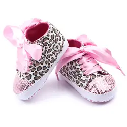 Детская обувь для девочек хлопок Цветочный леопард блесток для детей, на мягкой подошве Baby First Walker обувь малышей