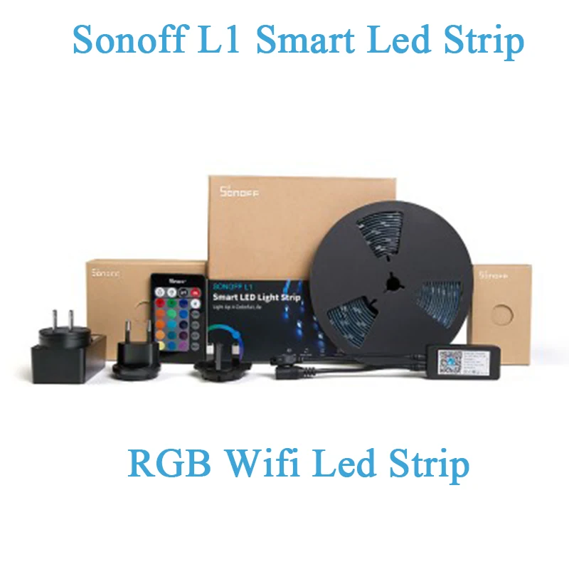 Tanie SONOFF L1 Wifi inteligentna dioda led listwa oświetleniowa ściemniania wodoodporna elastyczna taśma led na rgb światła kontroler współpracuje z Alexa Google domu