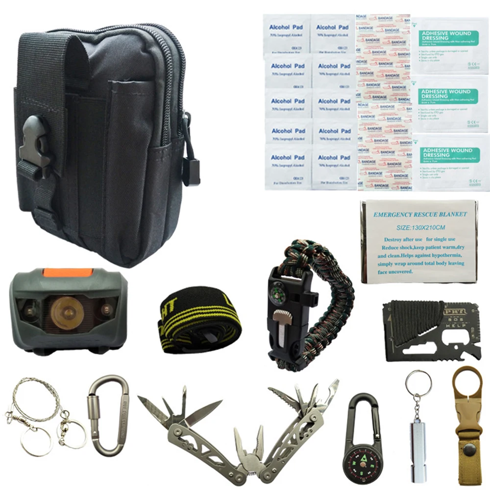 

16 in 1 Multifunction First aid SOS EDC Emergency Supplies Tactical for Wilderness tool Outdoor survival kit Set Camping Travel