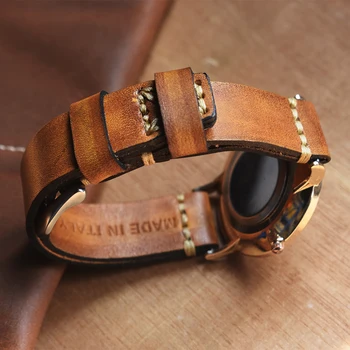 

Handmade Vintage Leather Strap Watch Band Watch Accessories Bracelet 18mm 20mm 22mm 24mm yellow Watchband High Quality 2019 New