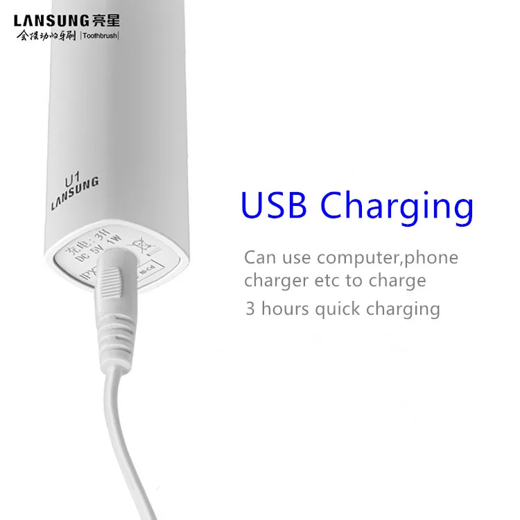 LANSUNG A39plus Upgrade U1 электрическая зубная щетка DC 5 в USB перезаряжаемая батарея звуковая зубная щетка Ультра звуковая электрическая зубная щетка