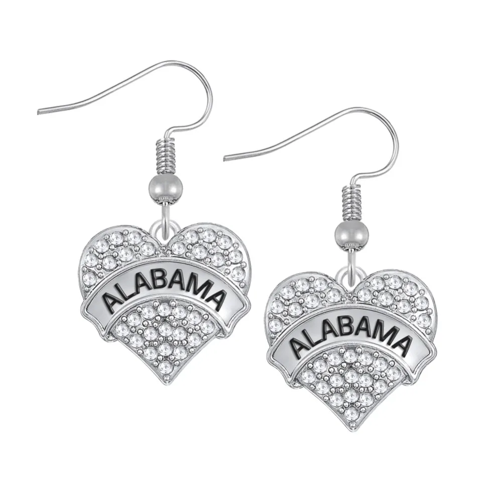 

Clear Crystal Rhinestone Drop Earrings Alabama Letter Heart Shape Zinc Alloy Material Women Jewelry