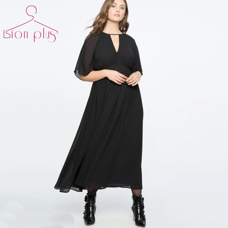 

7xl 6xl Chiffon Women Summer Dress 2018 Plus Size Office Style High Waist Hollow Out V-Neck dresses Half Sleeve Pleated dress
