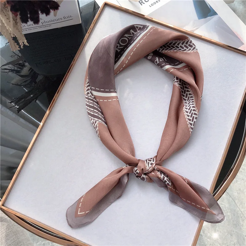 70*70cm Design NEW horse chain printed Fashionable Women Girls Neckerchief Scarf Fake Silk Wraps Elegant Head Neck Hair Tie Band