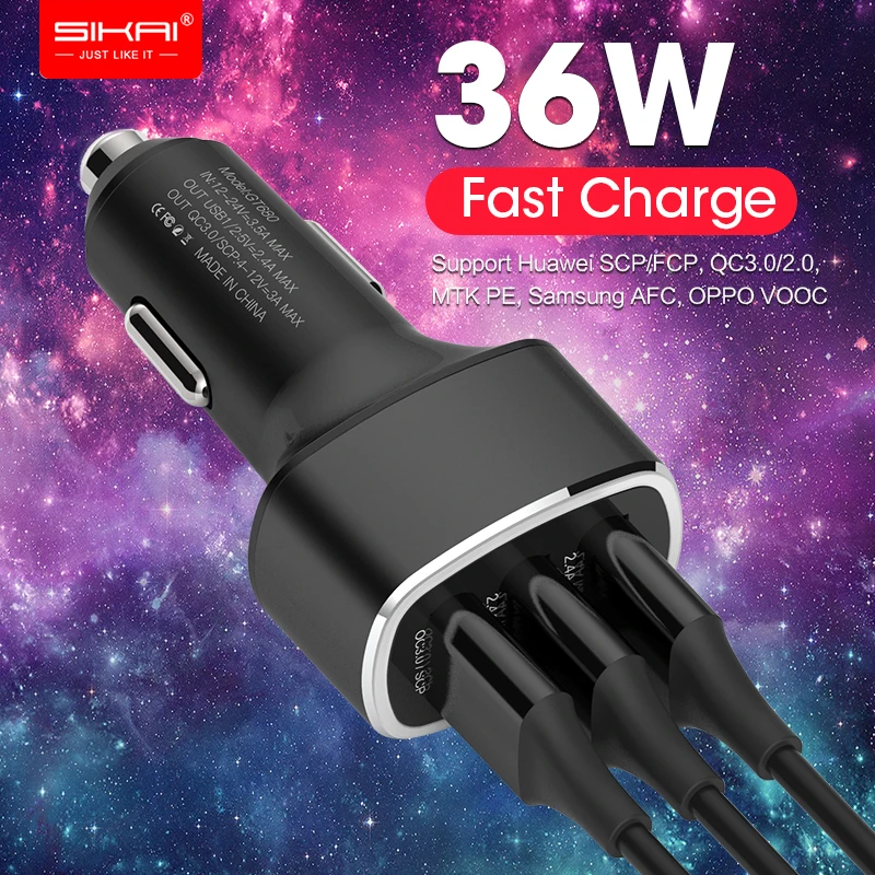 SIKAI 36 W автомобиля USB Зарядное устройство двойной Быстрый 3,0 заряда для iPhone Xiaomi huawei USB быстро Зарядное устройство для samsung S9 s8 автомобильный телефон Зарядное устройство