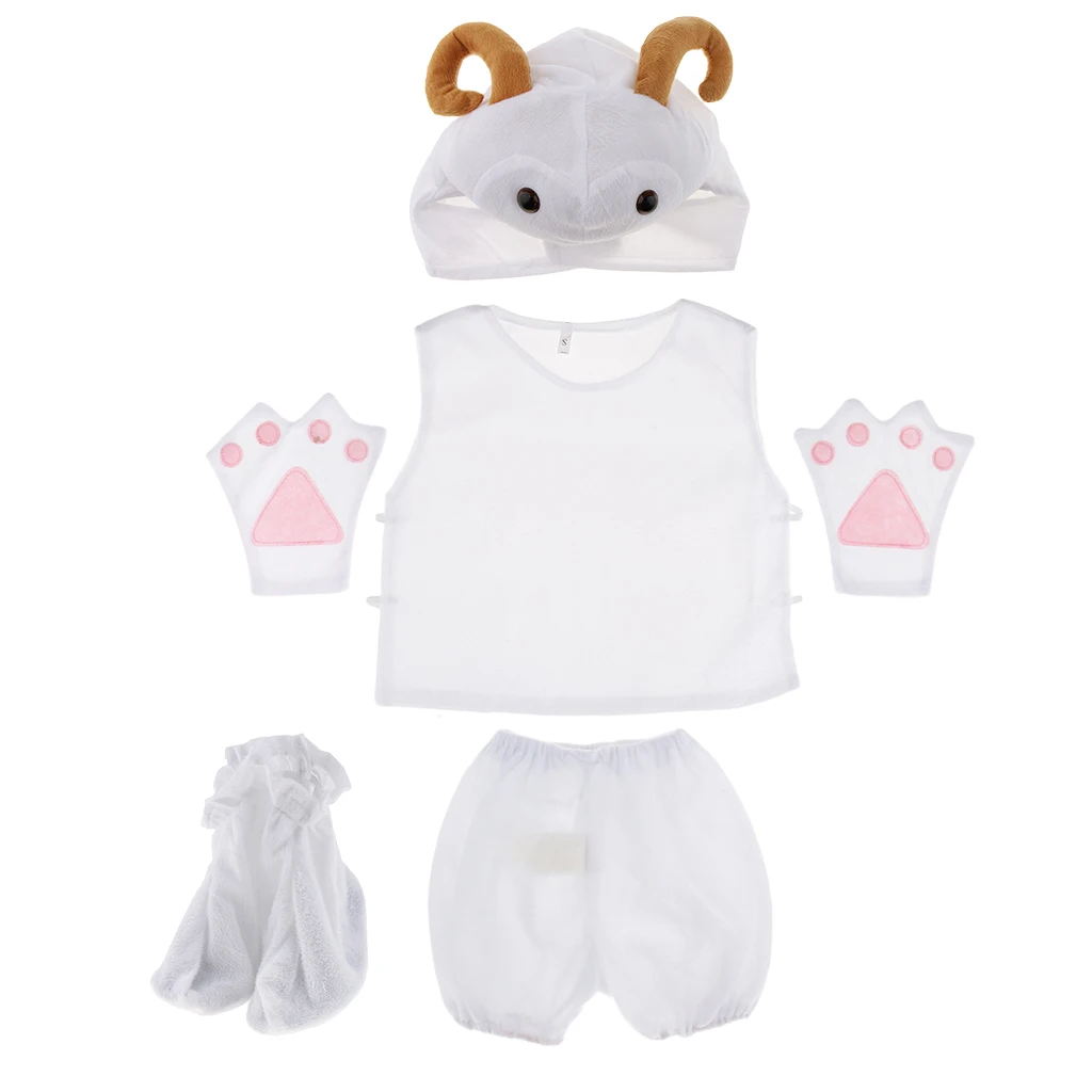 Kids Animal Costume Set Sheep Hat Top Shorts Gloves Shoes Party Halloween