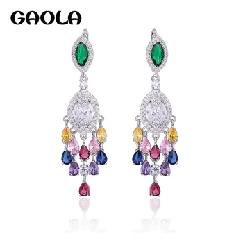 

GAOLA Women Flower Multicolor Horse Eye Stones AAA Cubic Zirconia Long Earrings Fashion Jewelry