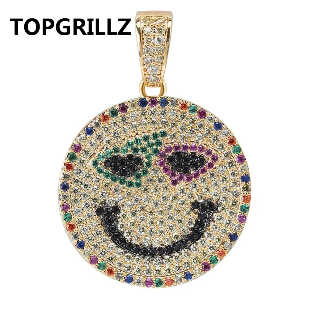 

TOPGRILLZ Character Smile Emoji Pendant Necklace Men Iced Out Jewelry Hip Hop Gold Color Charms With Tennis Chain For Gifts