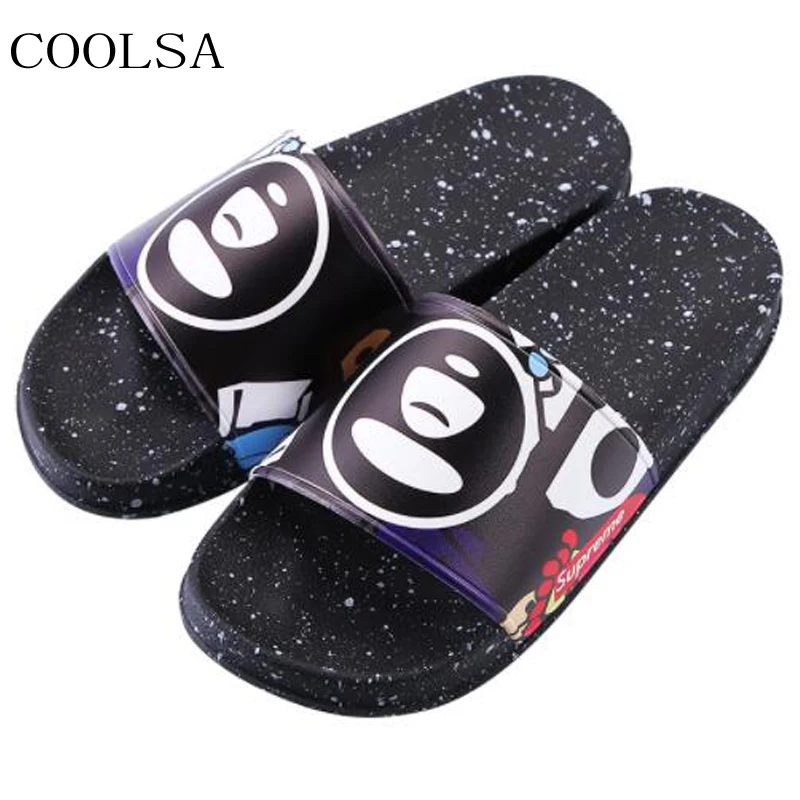 

COOLSA Men's Summer Beach Slippers Outdoor Fashion Hip Hop Slippers Indoor Bathroom Slippers Flat Sandals Men Slides Flip Flops
