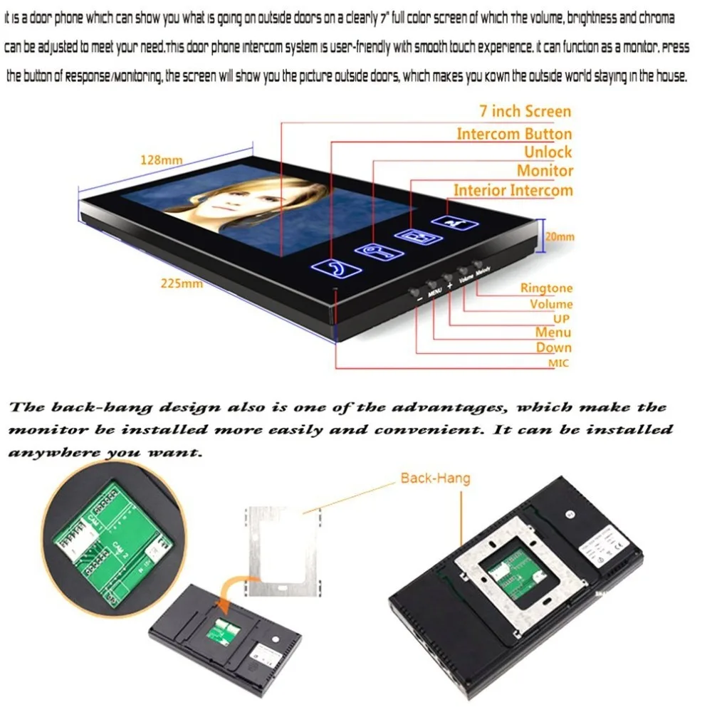 Проводной дверной звонок 7 дюйм(ов) RFID пароль видео домофон дверной звонок с ИК-камерой HD ТВ линия пульт дистанционного управления Система