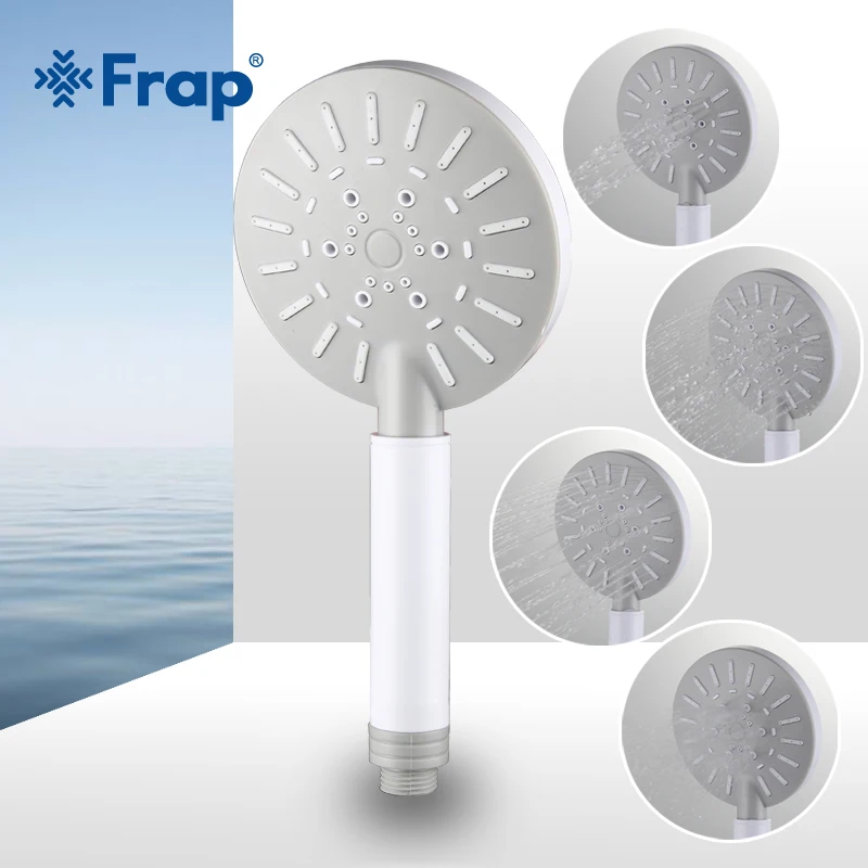 Preise Frap Vier Einstellung Wasser saving Runde Grau ABS dusche kopf weiß kunststoff hand halten bad dusche Bad Zubehör F009