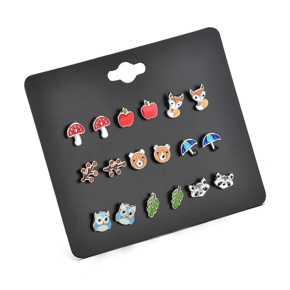 

Cheap Cute Tree Animal Fox Butterfly Stud Earrings Set For Children Women Cherry Tortoise Apple Shape Ear Jewelry Dropshipping
