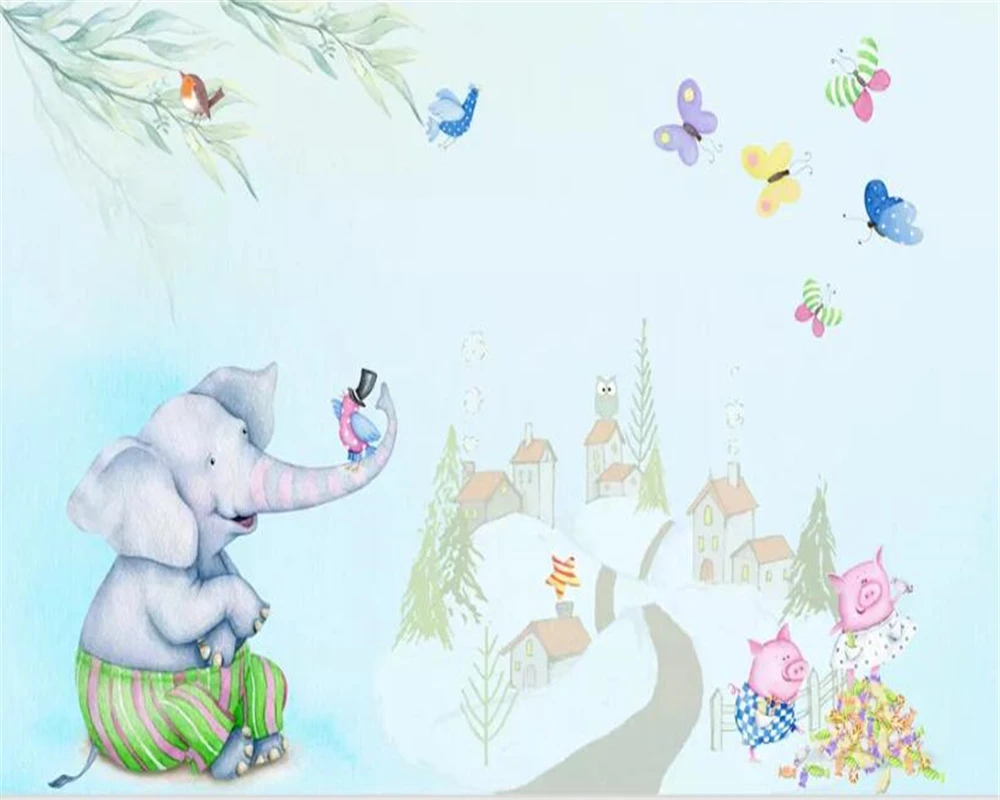 Beibehang Custom 3d Photo Wallpaper Cartoon Watercolor Elephant