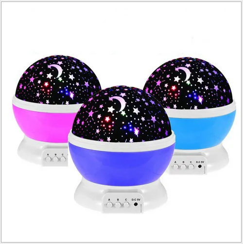 3PCS Novelty Night Light Projector Lamp Rotary Flashing Star Moon Sky