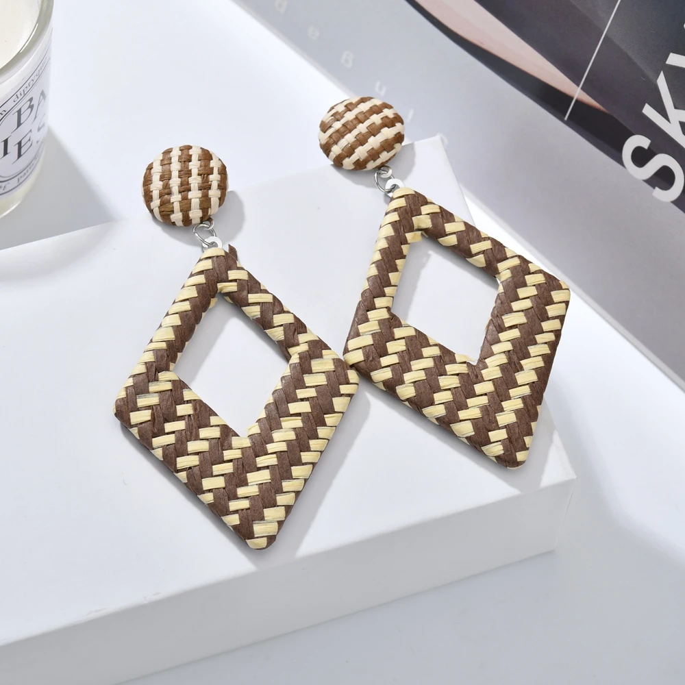 

Newest 2019 Trendy Korean Style Rattan Knit Handmade Wooden Geometric Earrings For Women Vine Round Circle Drop Dangle Earring