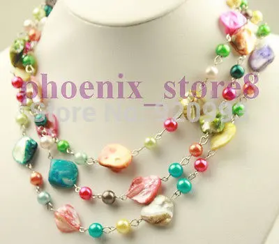 

Wholesale Free P&P******handmade mix colors shell&pearl necklace 56''
