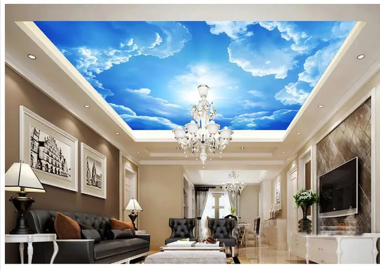 High Quality Customize size Modern blue sky and white living room