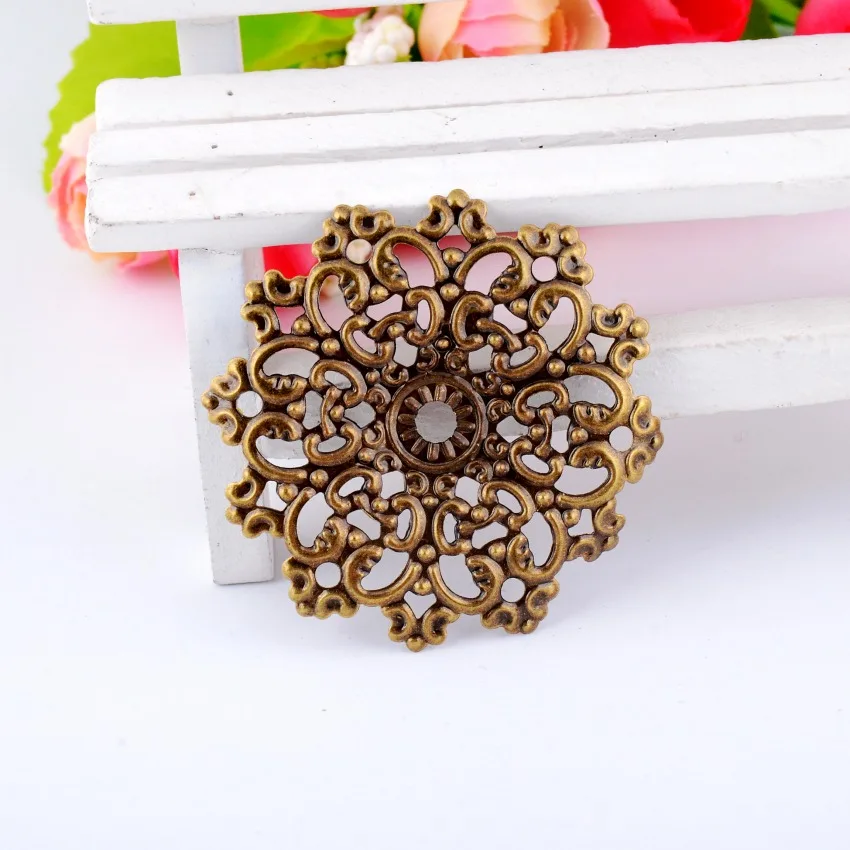

Free shipping 10Pcs Antique Bronze Filigree Flower Wraps Connectors Metal Crafts Decoration DIY Findings 4.7x4.7cm F0307
