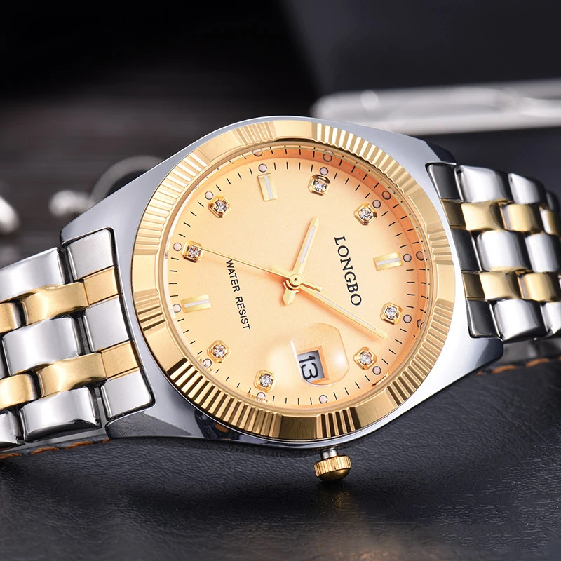 

Modnen Luxury Men Watch Gold Stainless Steel Band Rhinestone Analog Quartz Watch Luxury Simple Wrist Watches Male Lady Clock