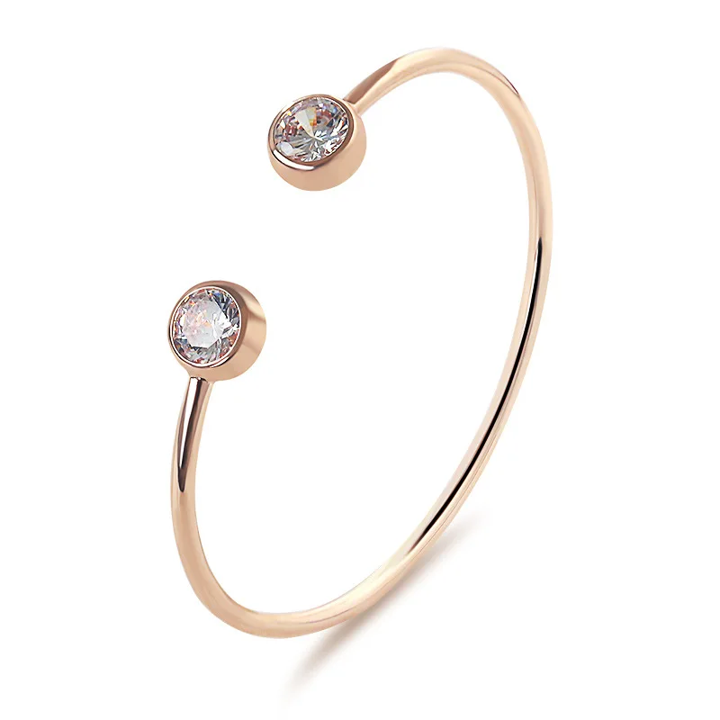 

New Luxury Fashion Women Crystal Open Cuff Bracelet Simple Rose Gold Sliver Ladies Hand Bangle Best Jewelry Gifts
