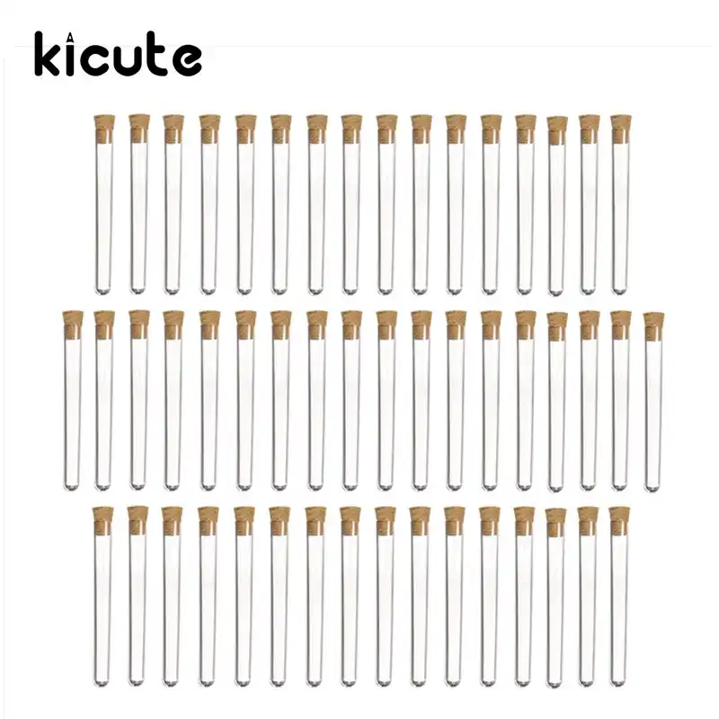 Kicute 50 шт./упак. новейший 20 мл Прозрачный Пластик Тесты трубки с пробками пробки лаборатории учебное поставляем 150x15 мм - изображение