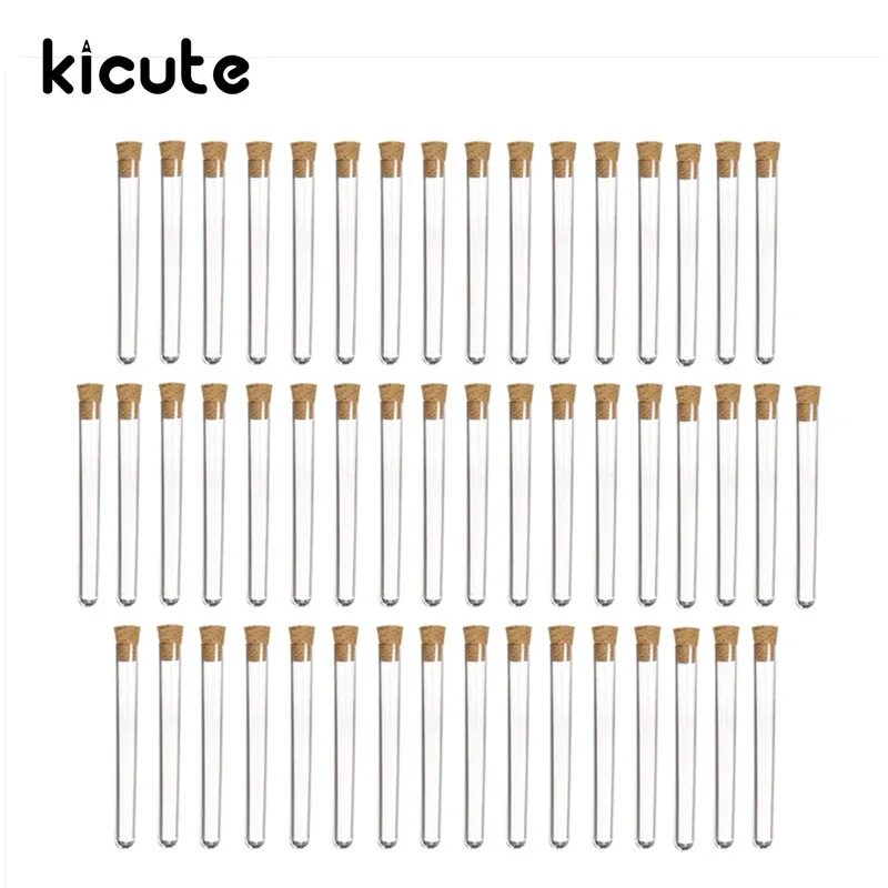 

Kicute 50pcs/pack Newest 20ml Transparent Plastic Test Tubes With Corks Stoppers Laboratory School Educational Suppy 150x15mm