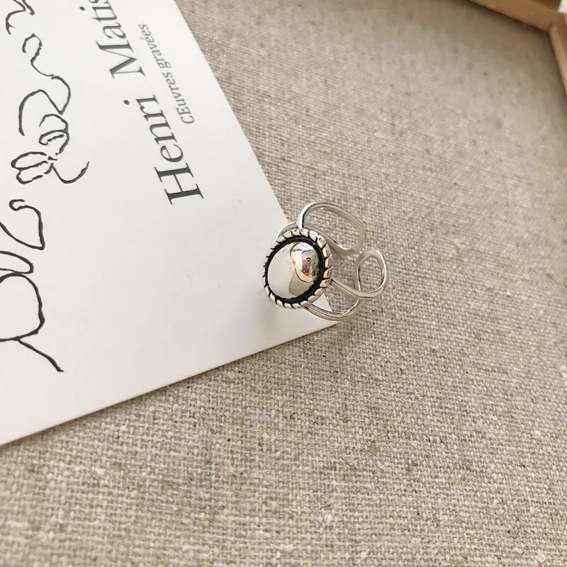 Кольцо из стерлингового серебра 925 пробы, модное Ретро Старое глянцевое овальное кольцо, регулируемое кольцо, простые женские серебряные ювелирные изделия для девушек