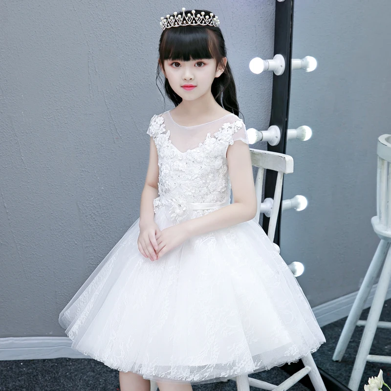 2018 Summer New Kids Baby White Color Princess Lace flowers Dress For Birthday Party Children Girls Wedding Evening Party dress 2018 Summer New Kids Baby White Color Princess Lace flowers Dress For Birthday Party Children Girls Wedding Evening Party dress