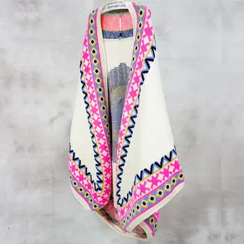 

2018 Autumn Winter New Fashion Knit Cotton Women Sweater Knitted Brand Cardigan Knitting Shawl Poncho Lady Eye Print Cape Coat