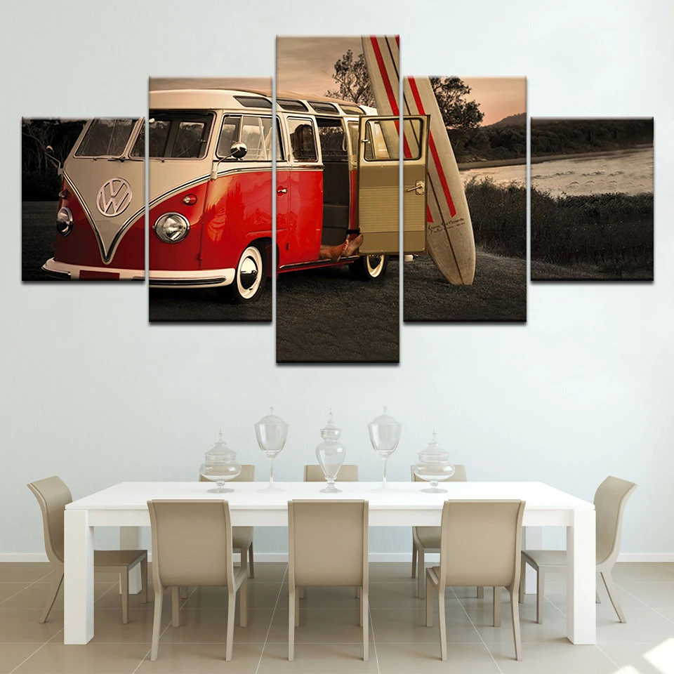 

Artwork Modern Home Wall Art Decor Frame Pictures HD Prints 5 Pieces Volkswagen Bus Car Painting On Canvas Retro Poster