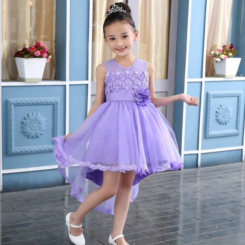 Новинка года, вечерние летние кружевные платья принцессы без рукавов на свадьбу для маленьких девочек модное платье с цветочным узором для девочек возрастом 2, 4, 6, 8, 10 лет - Цвет: purple